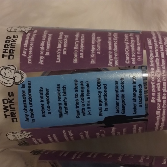 #4 RARE 2 Archer Drinking Game Pint Glasses w Rules 2013 Animated FX TV Show - Picture 4 of 7